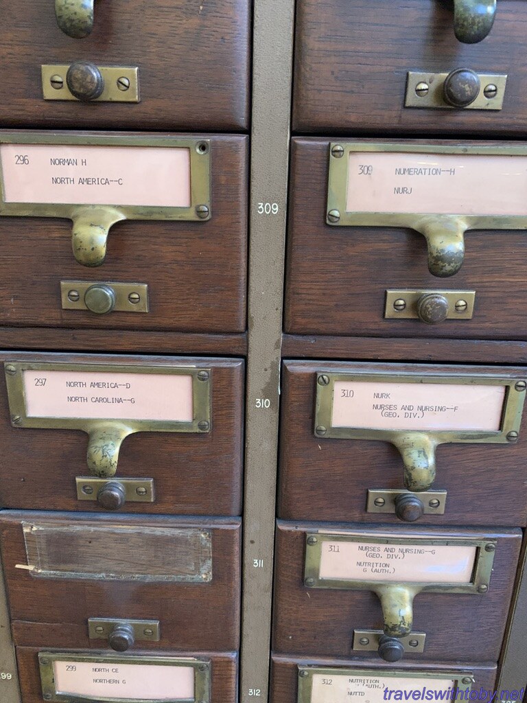 Original card catalog cabinet detail